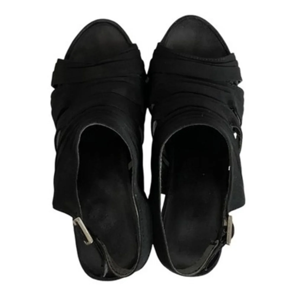 Aerosoles Black Strappy Wedge Sandals Open Toe Slingback Comfort Size 6
